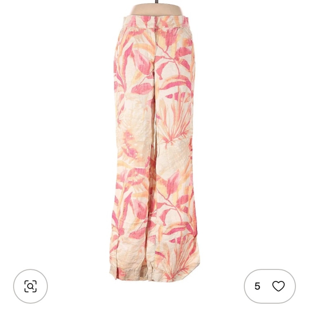 Chicos Floral Tropical Linen Relaxed Wide Leg Pants size 3 (16-18 XL)